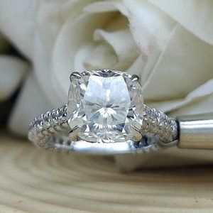 3Ct Cushion Cut  Moissanite Ring SIze 4